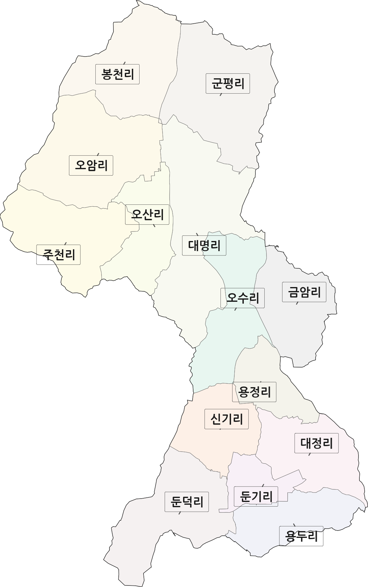 전북특별자치도 임실군 오수면 법정동 리 구분 행정구역 경계 지도