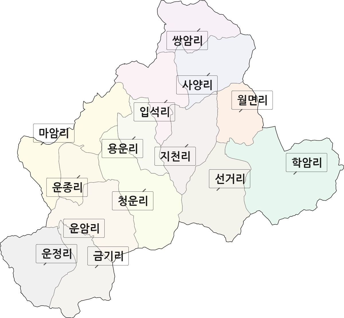 전북특별자치도 임실군 운암면 법정동 리 구분 행정구역 경계 지도