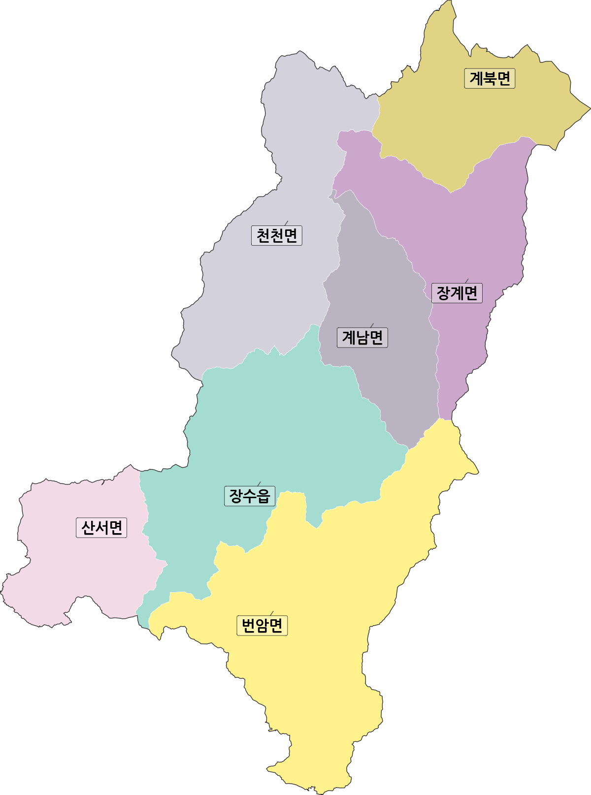 전북특별자치도 장수군 법정동 행정구역 경계 지도