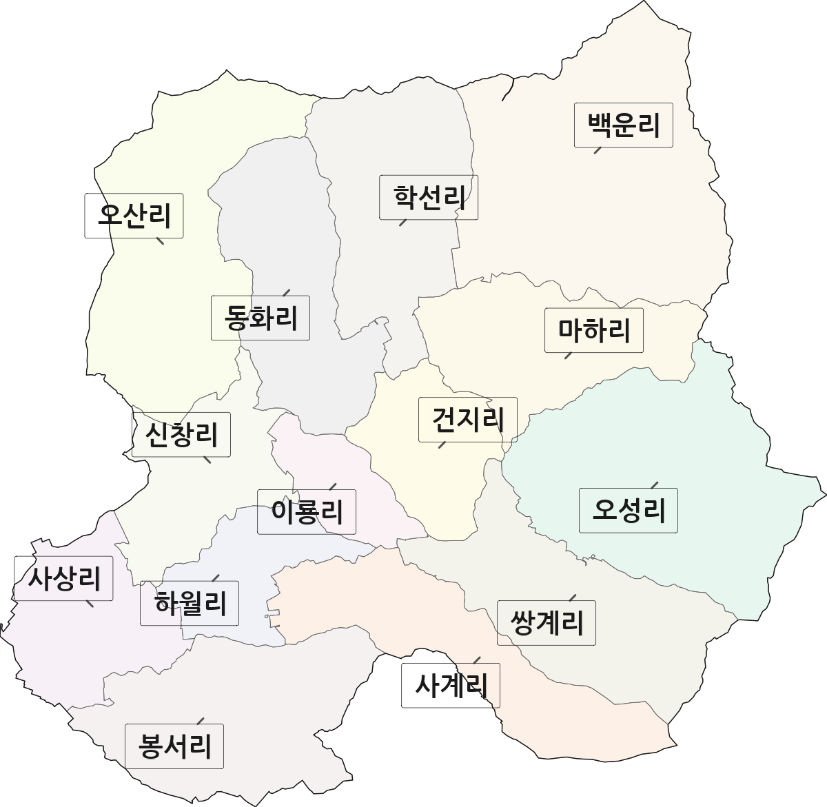 전북특별자치도 장수군 산서면 법정동 리 구분 행정구역 경계 지도