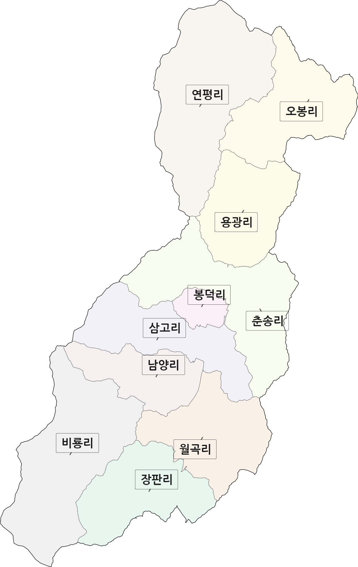 전북특별자치도 장수군 천천면 법정동 리 구분 행정구역 경계 지도
