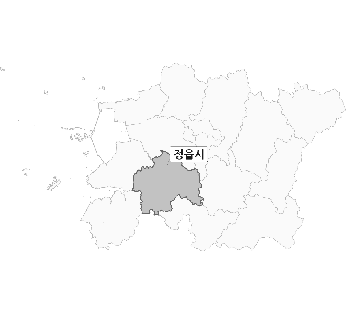전북특별자치도 범위 내 정읍시 행정구역 경계 지도
