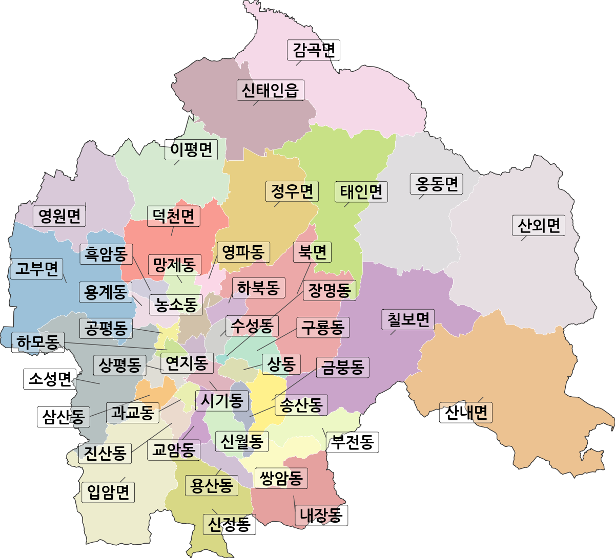전북특별자치도 정읍시 법정동 행정구역 경계 지도