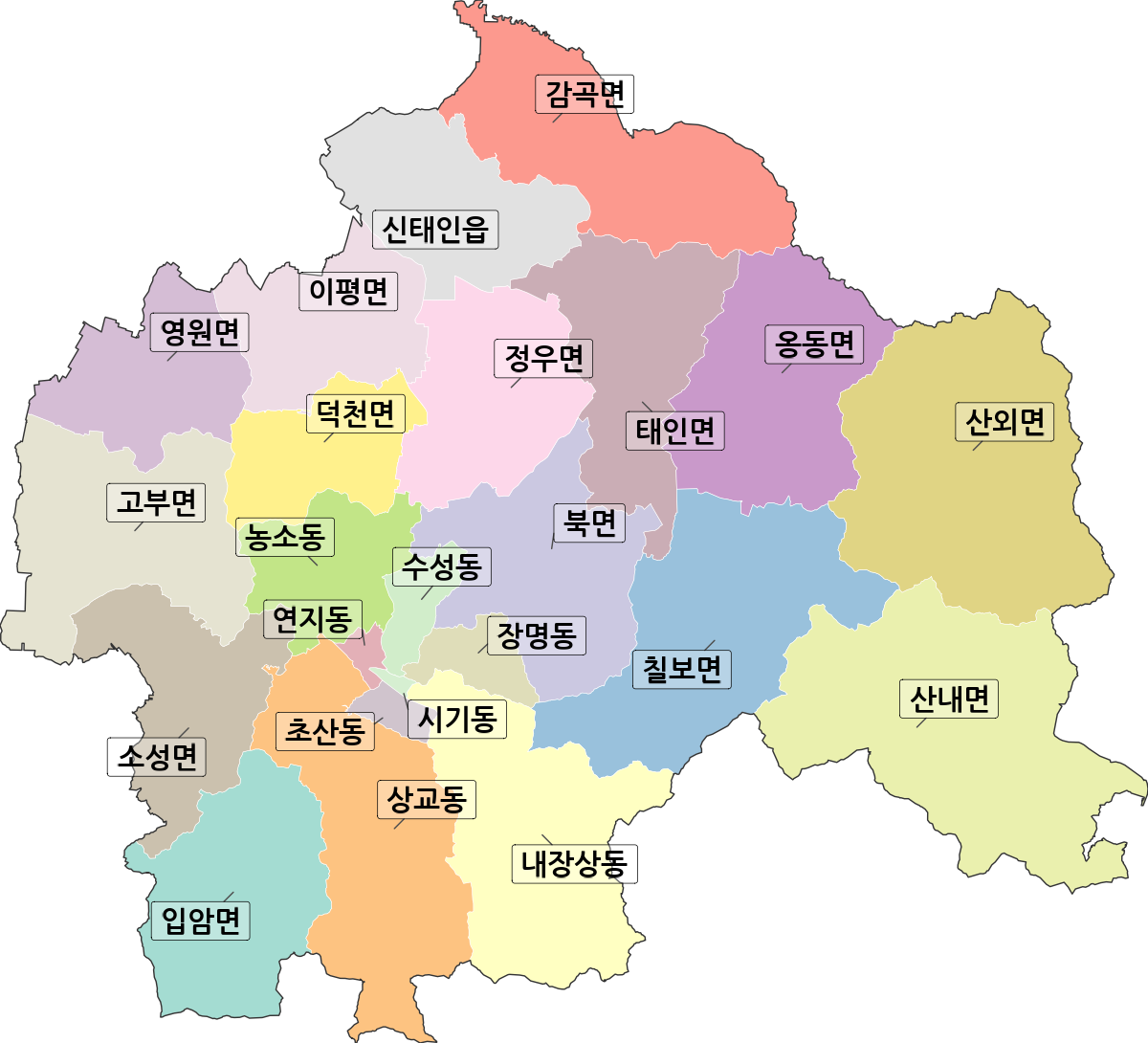 전북특별자치도 정읍시 행정동 행정구역 경계 지도