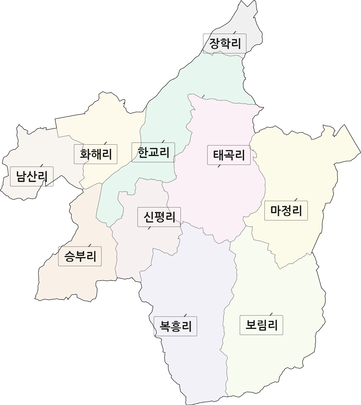 전북특별자치도 정읍시 북면 법정동 리 구분 행정구역 경계 지도