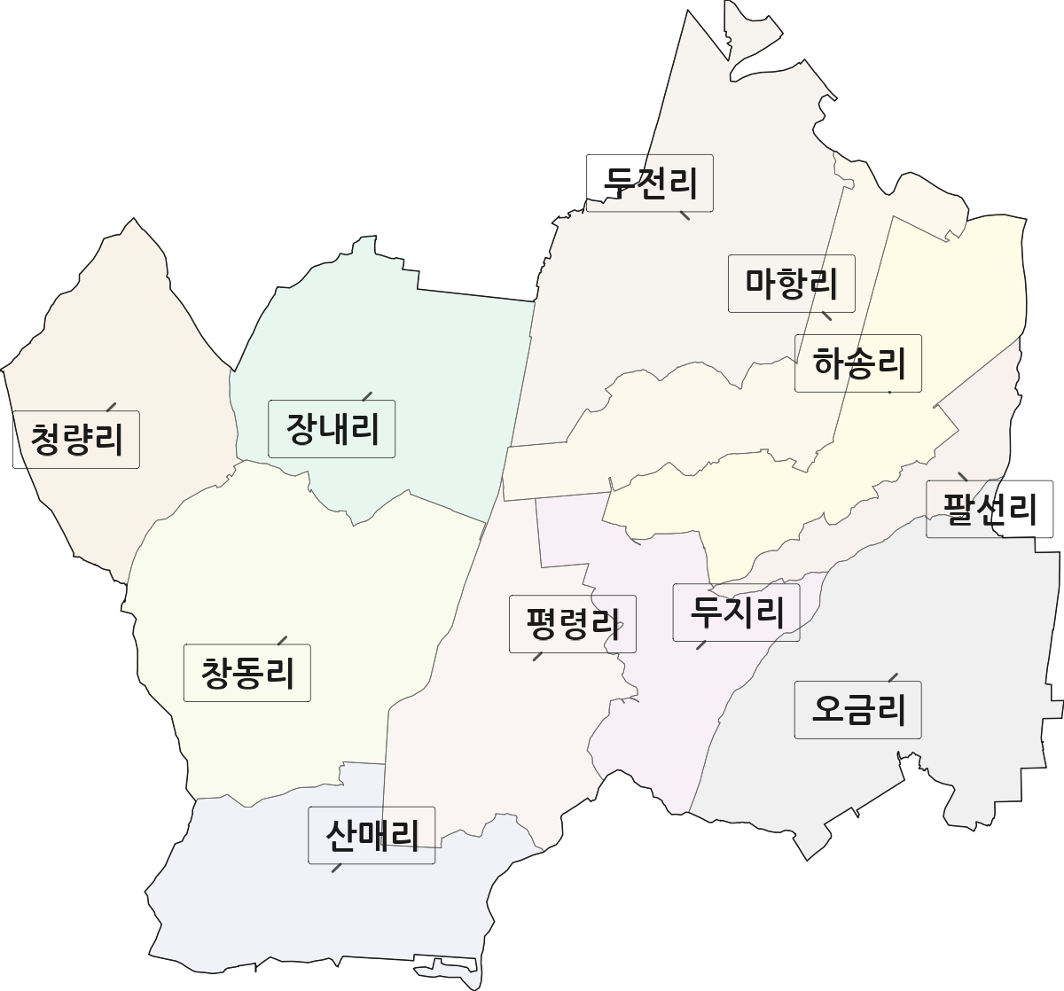 전북특별자치도 정읍시 이평면 법정동 리 구분 행정구역 경계 지도
