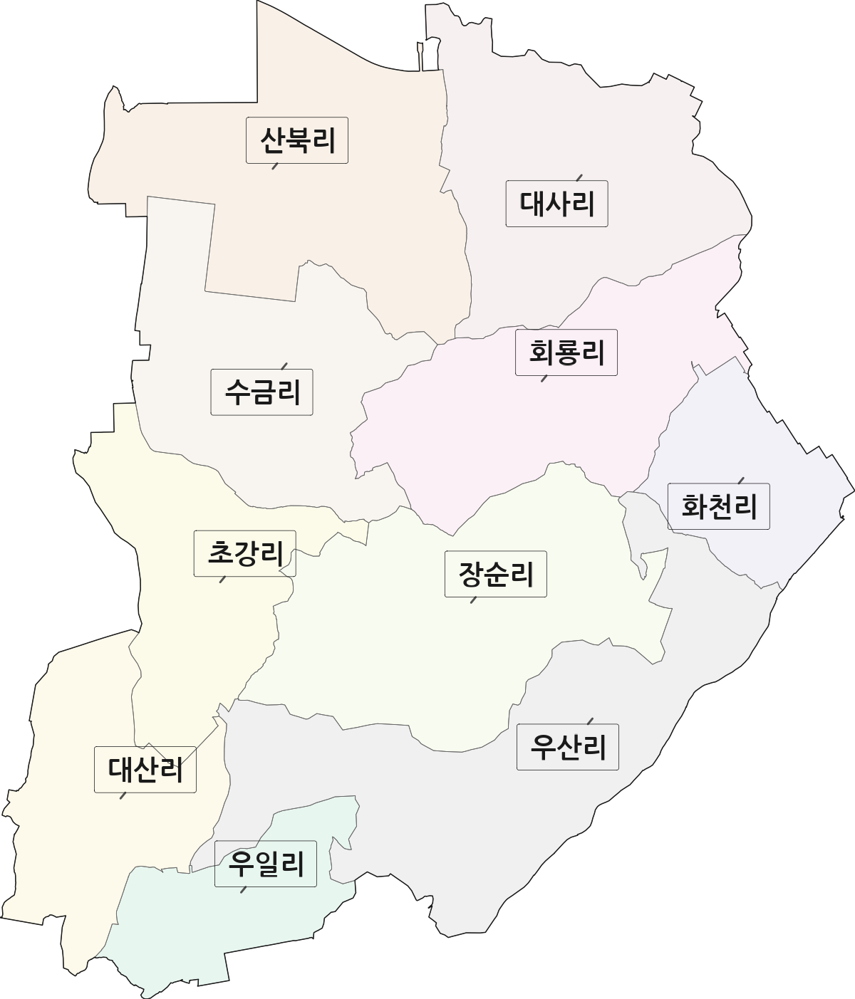 전북특별자치도 정읍시 정우면 법정동 리 구분 행정구역 경계 지도