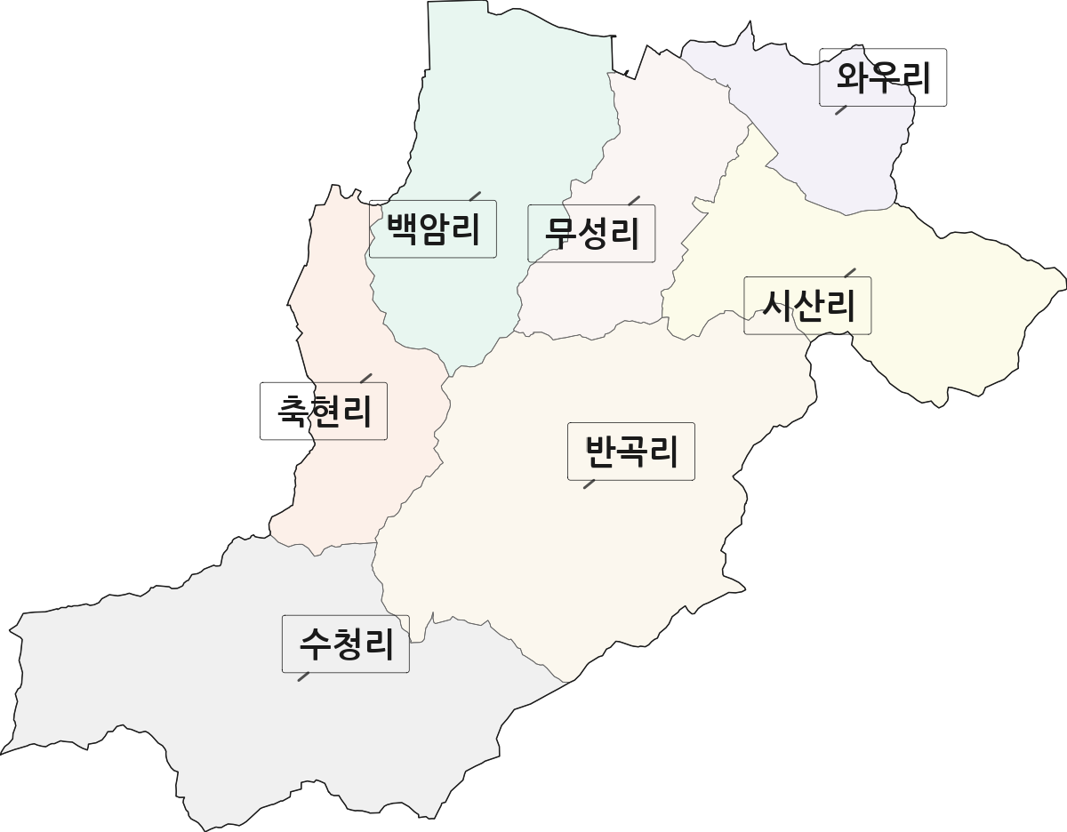 전북특별자치도 정읍시 칠보면 법정동 리 구분 행정구역 경계 지도