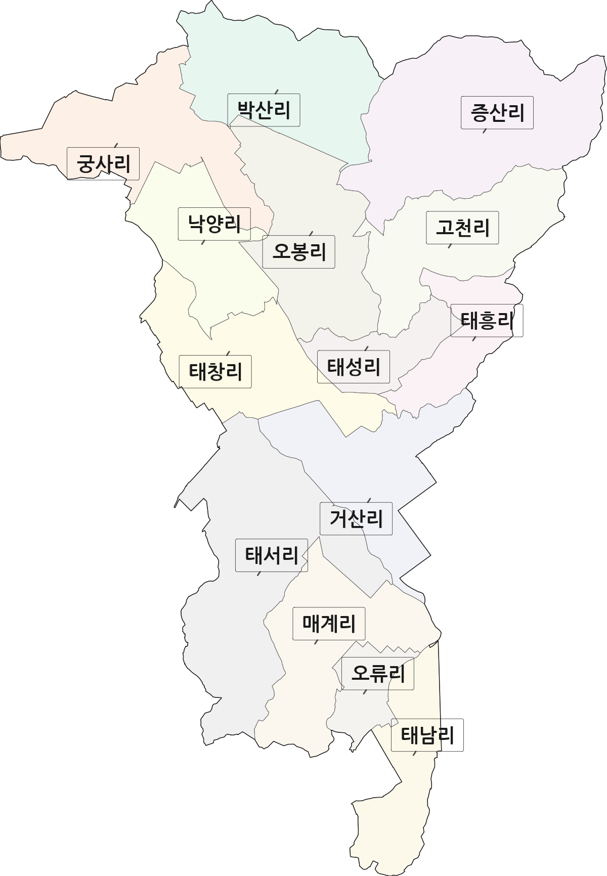전북특별자치도 정읍시 태인면 법정동 리 구분 행정구역 경계 지도