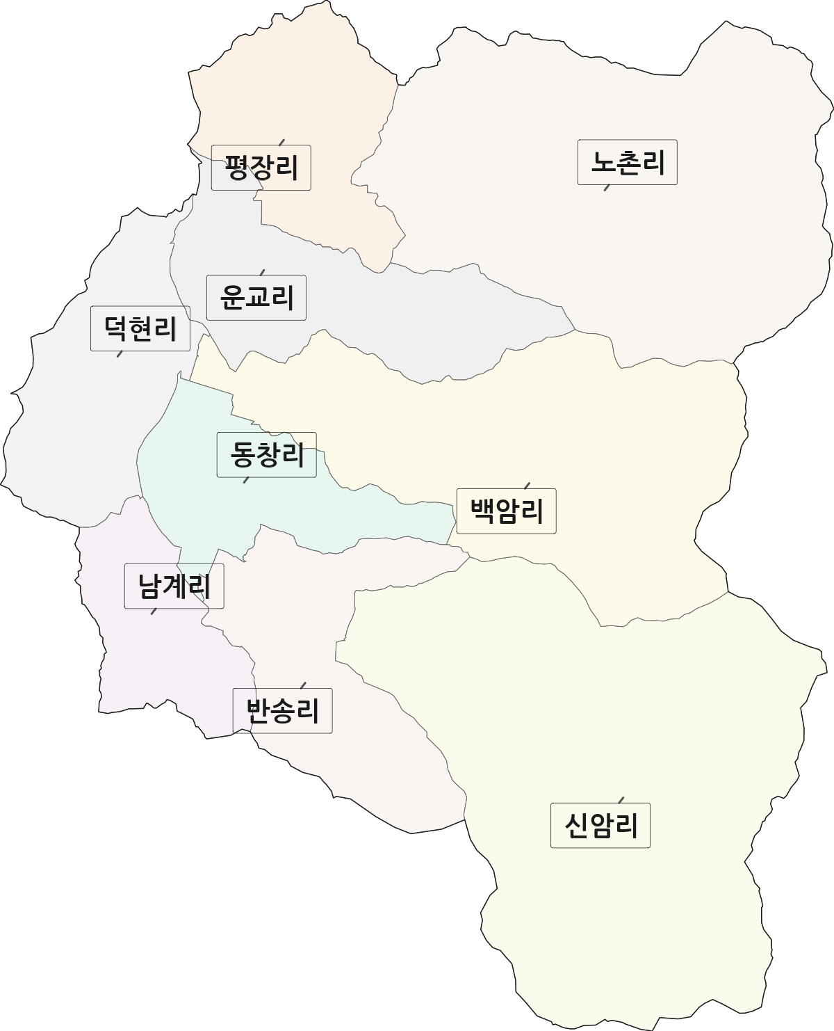전북특별자치도 진안군 백운면 법정동 리 구분 행정구역 경계 지도