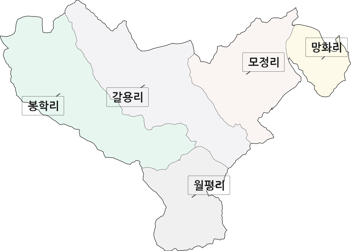 전북특별자치도 진안군 정천면 법정동 리 구분 행정구역 경계 지도