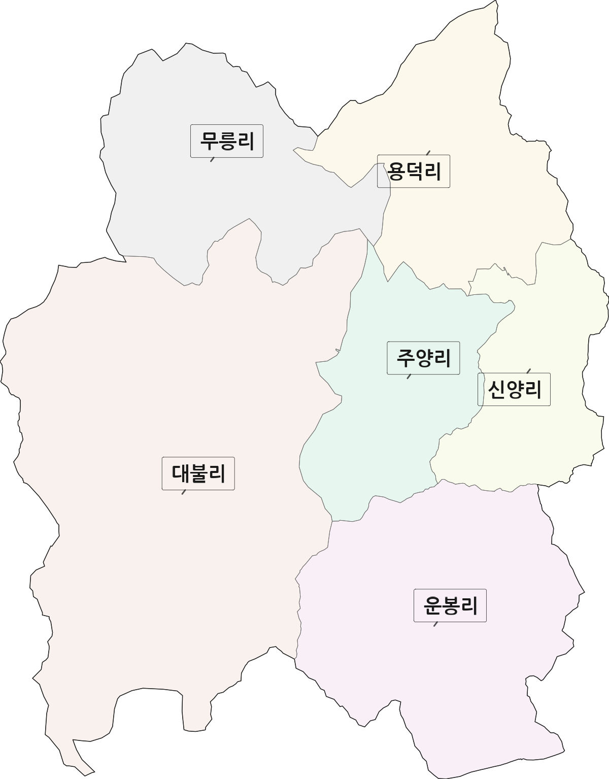 전북특별자치도 진안군 주천면 법정동 리 구분 행정구역 경계 지도