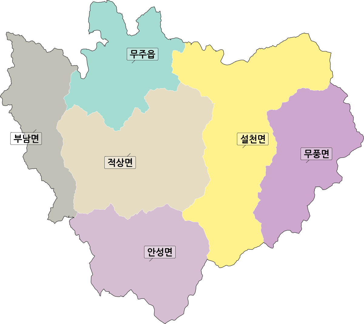 전북특별자치도 무주군 법정동 행정구역 경계 지도
