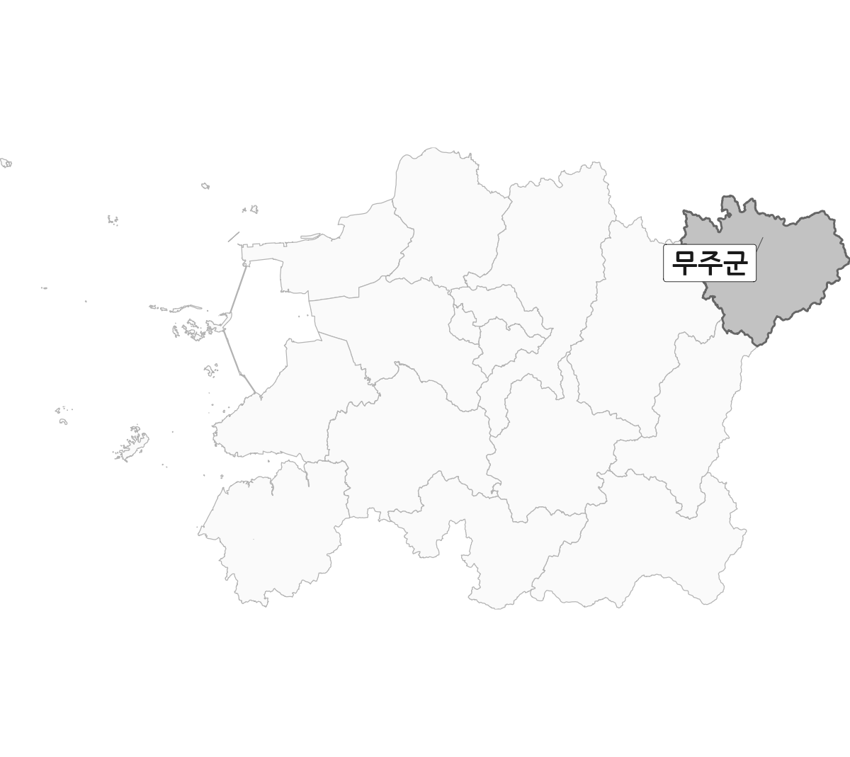 전북특별자치도 범위 내 무주군 행정구역 경계 지도