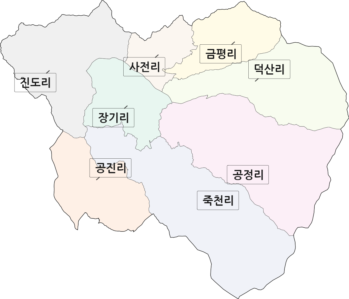 전북특별자치도 무주군 안성면 법정동 리 구분 행정구역 경계 지도