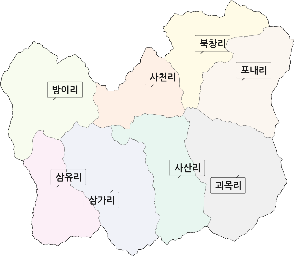 전북특별자치도 무주군 적상면 법정동 리 구분 행정구역 경계 지도