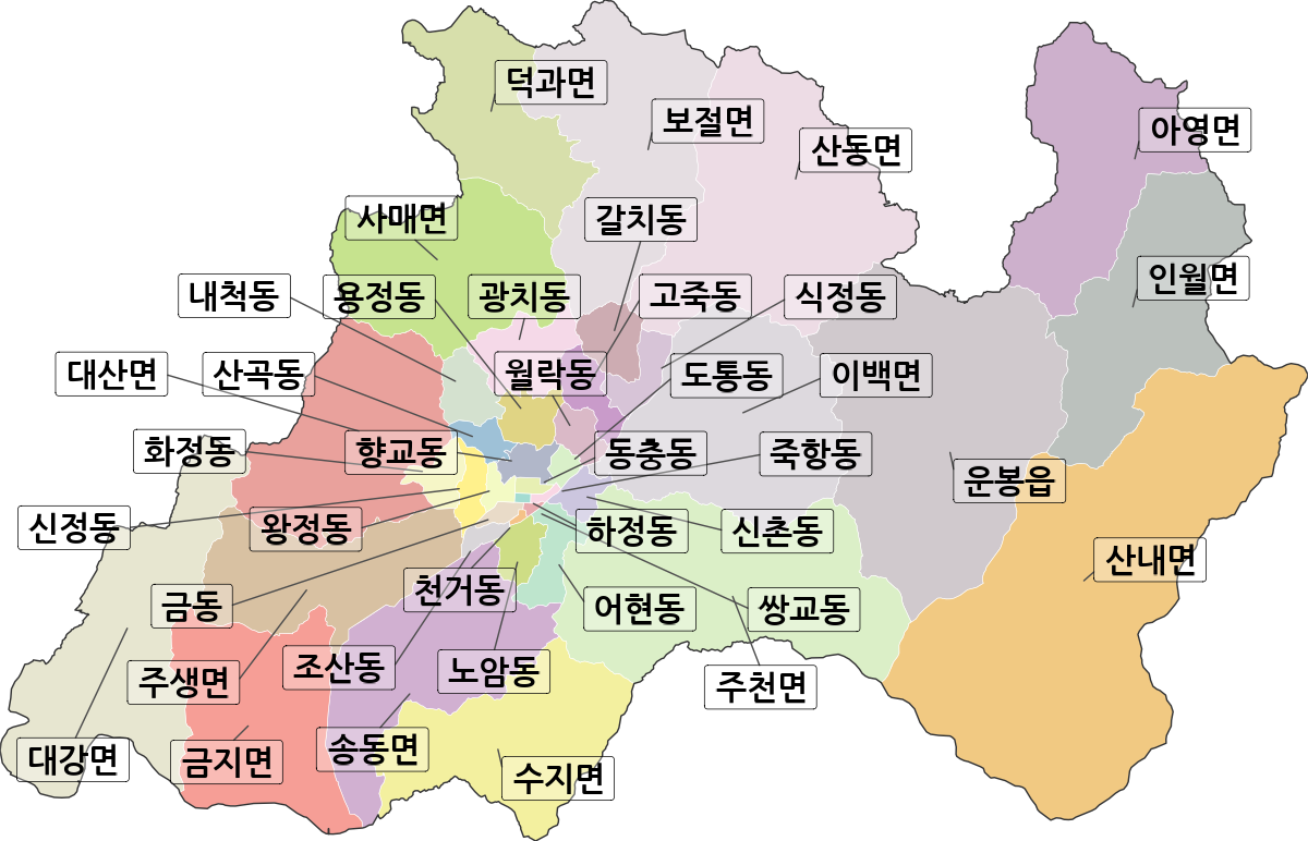 전북특별자치도 남원시 법정동 행정구역 경계 지도