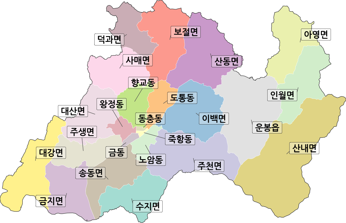 전북특별자치도 남원시 행정동 행정구역 경계 지도