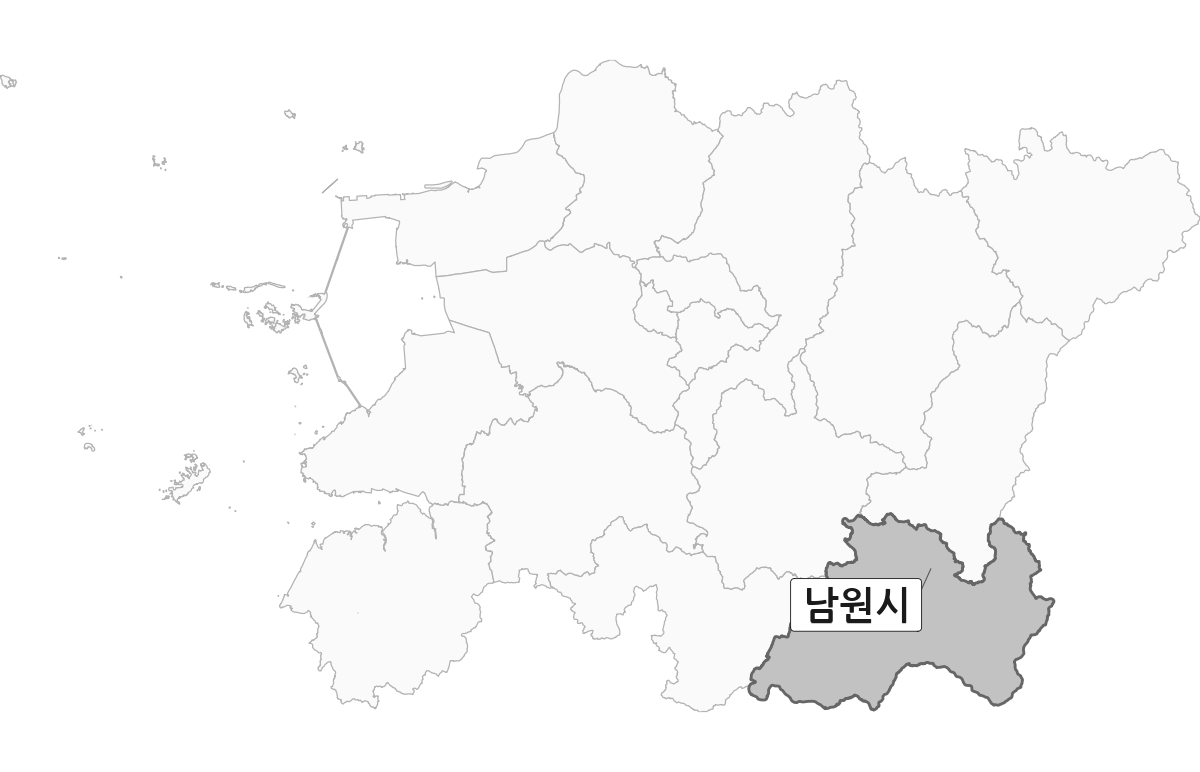 전북특별자치도 범위 내 남원시 행정구역 경계 지도