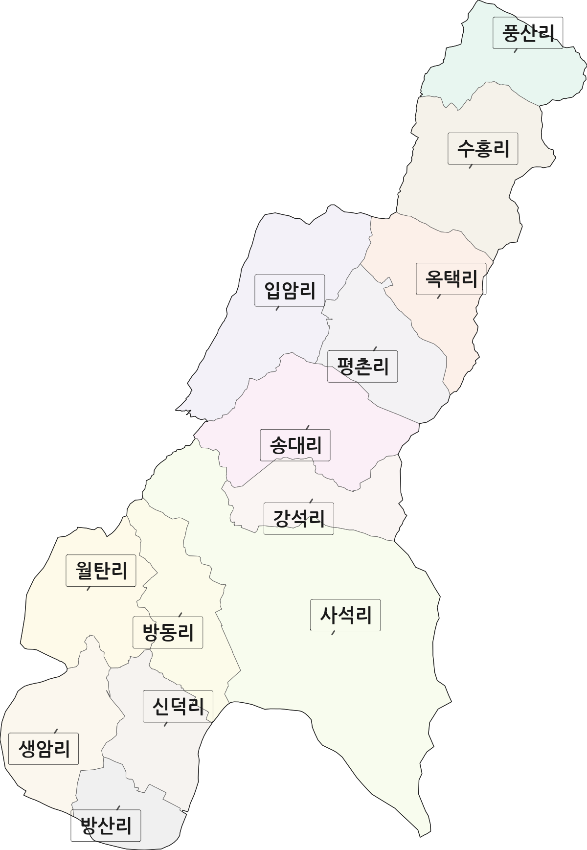 전북특별자치도 남원시 대강면 법정동 리 구분 행정구역 경계 지도