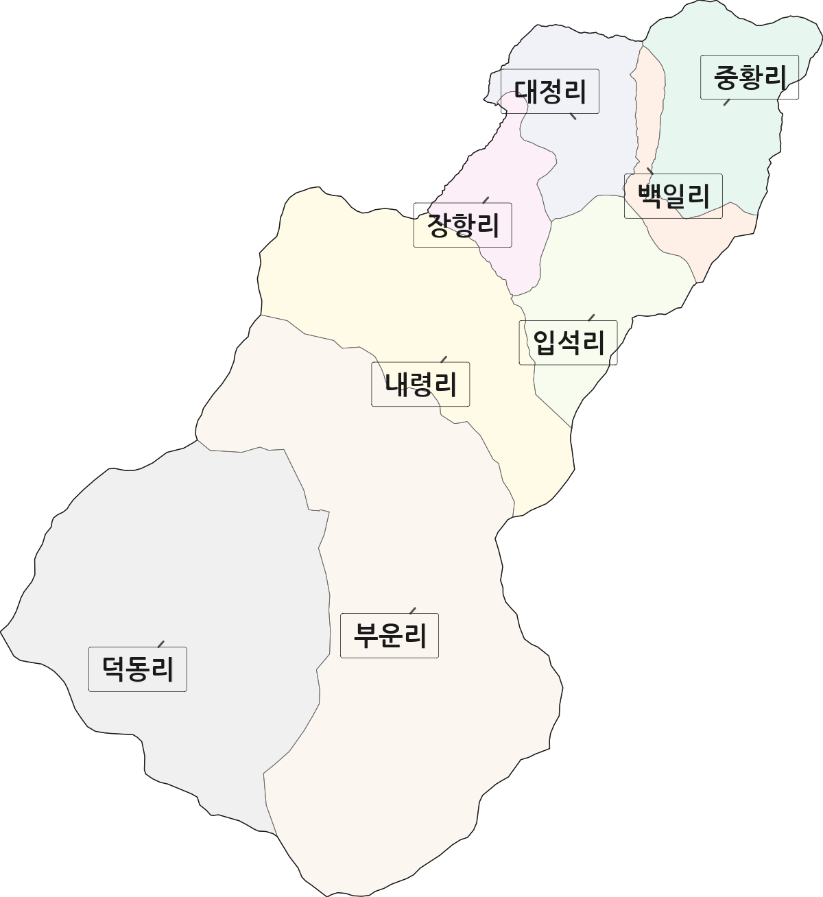 전북특별자치도 남원시 산내면 법정동 리 구분 행정구역 경계 지도
