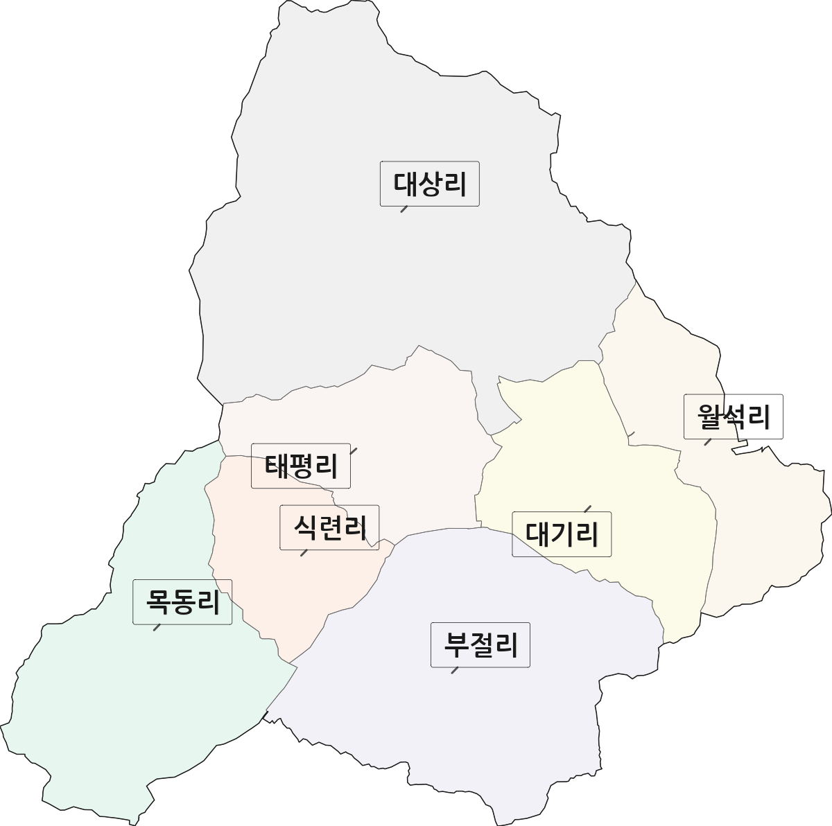 전북특별자치도 남원시 산동면 법정동 리 구분 행정구역 경계 지도