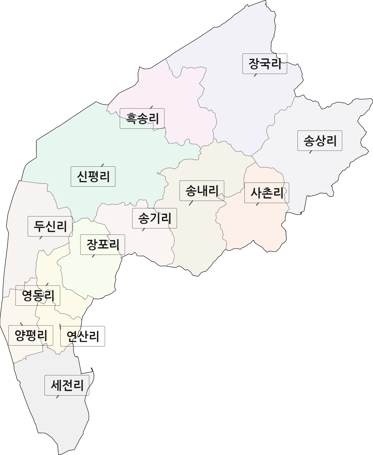 전북특별자치도 남원시 송동면 법정동 리 구분 행정구역 경계 지도