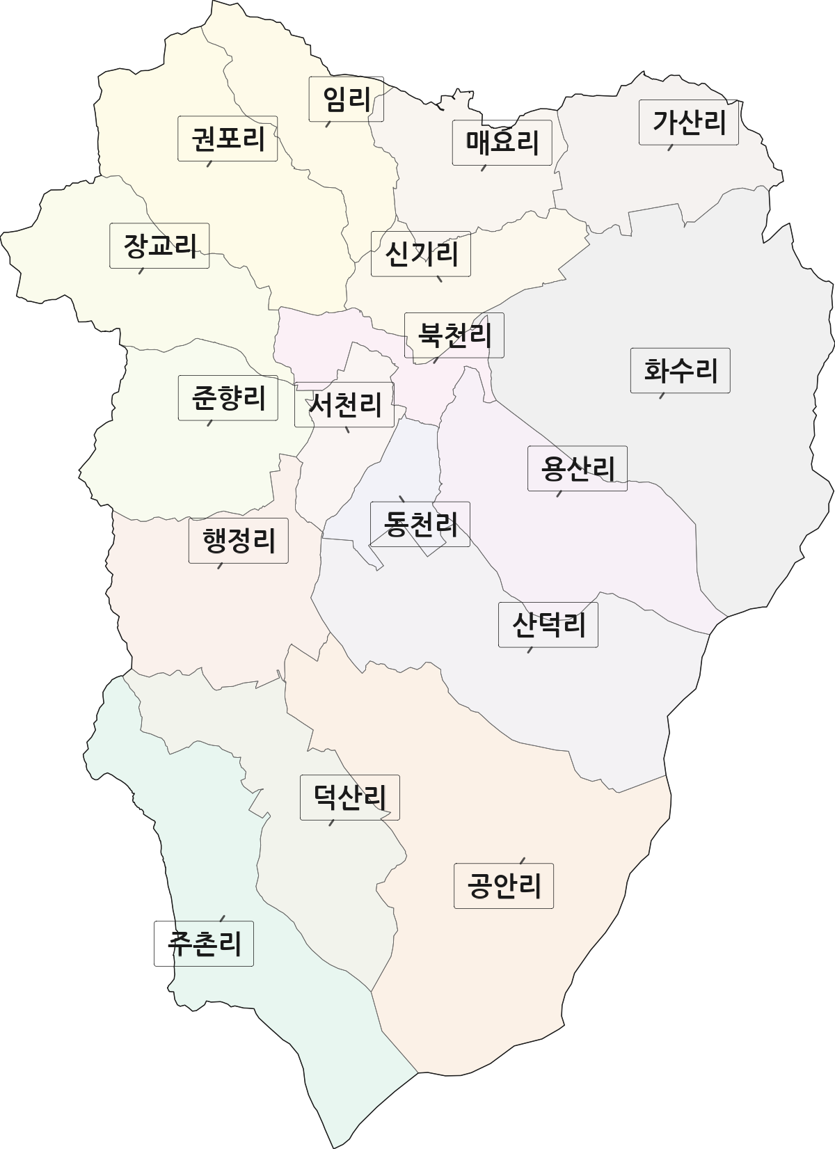 전북특별자치도 남원시 운봉읍 법정동 리 구분 행정구역 경계 지도