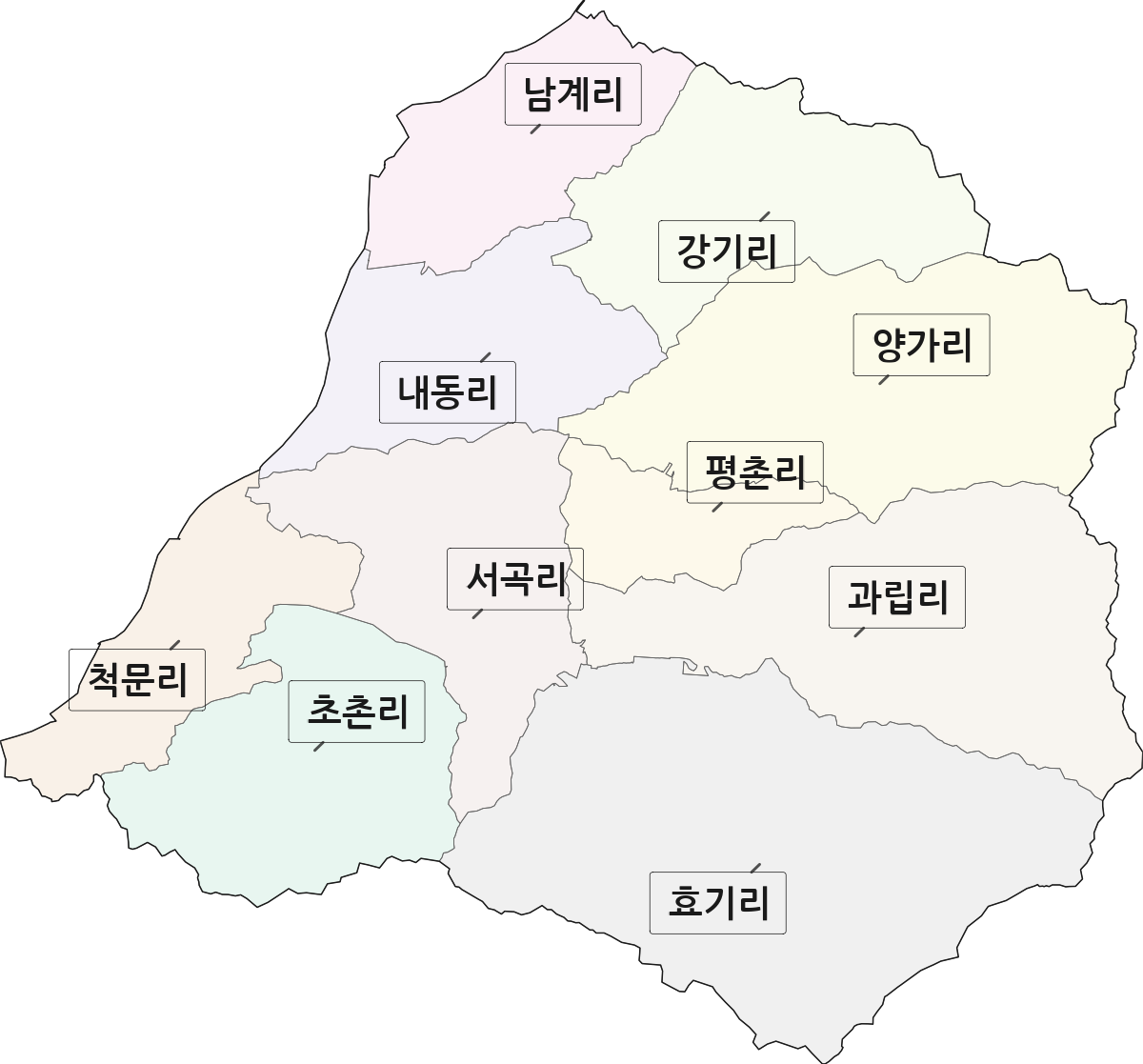 전북특별자치도 남원시 이백면 법정동 리 구분 행정구역 경계 지도