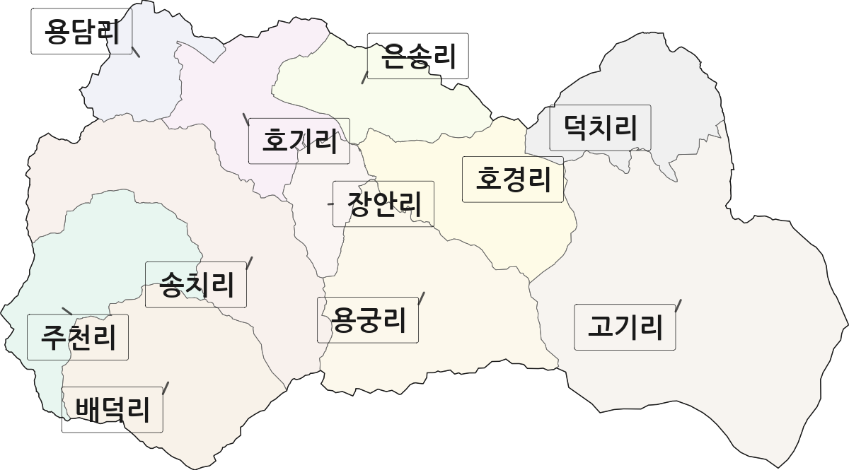 전북특별자치도 남원시 주천면 법정동 리 구분 행정구역 경계 지도