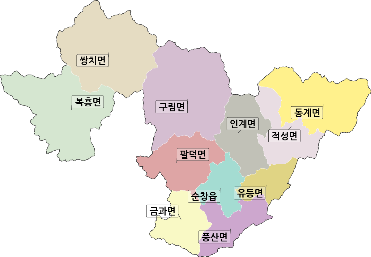 전북특별자치도 순창군 법정동 행정구역 경계 지도