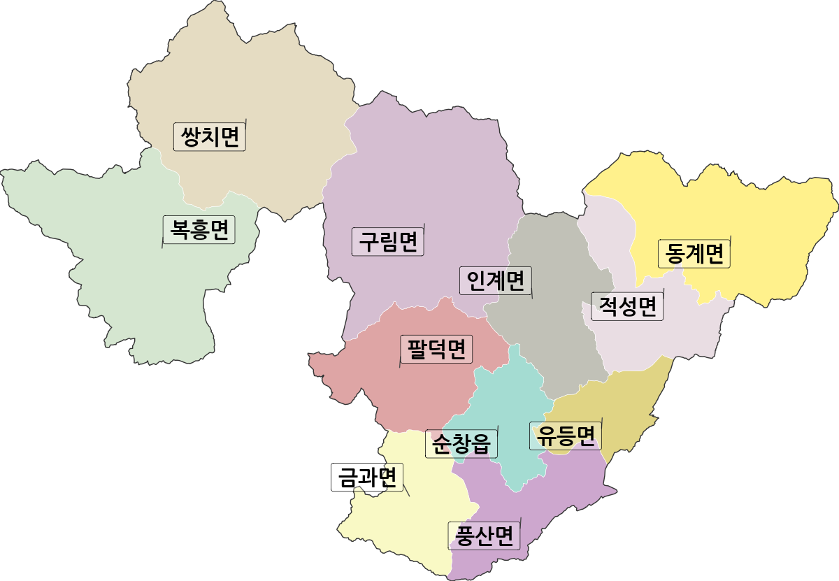 전북특별자치도 순창군 행정동 행정구역 경계 지도