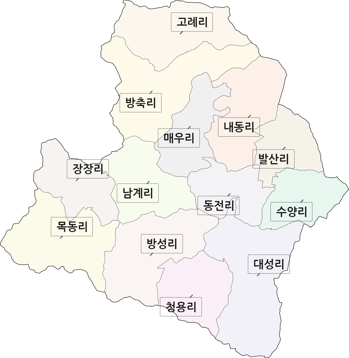 전북특별자치도 순창군 금과면 법정동 리 구분 행정구역 경계 지도