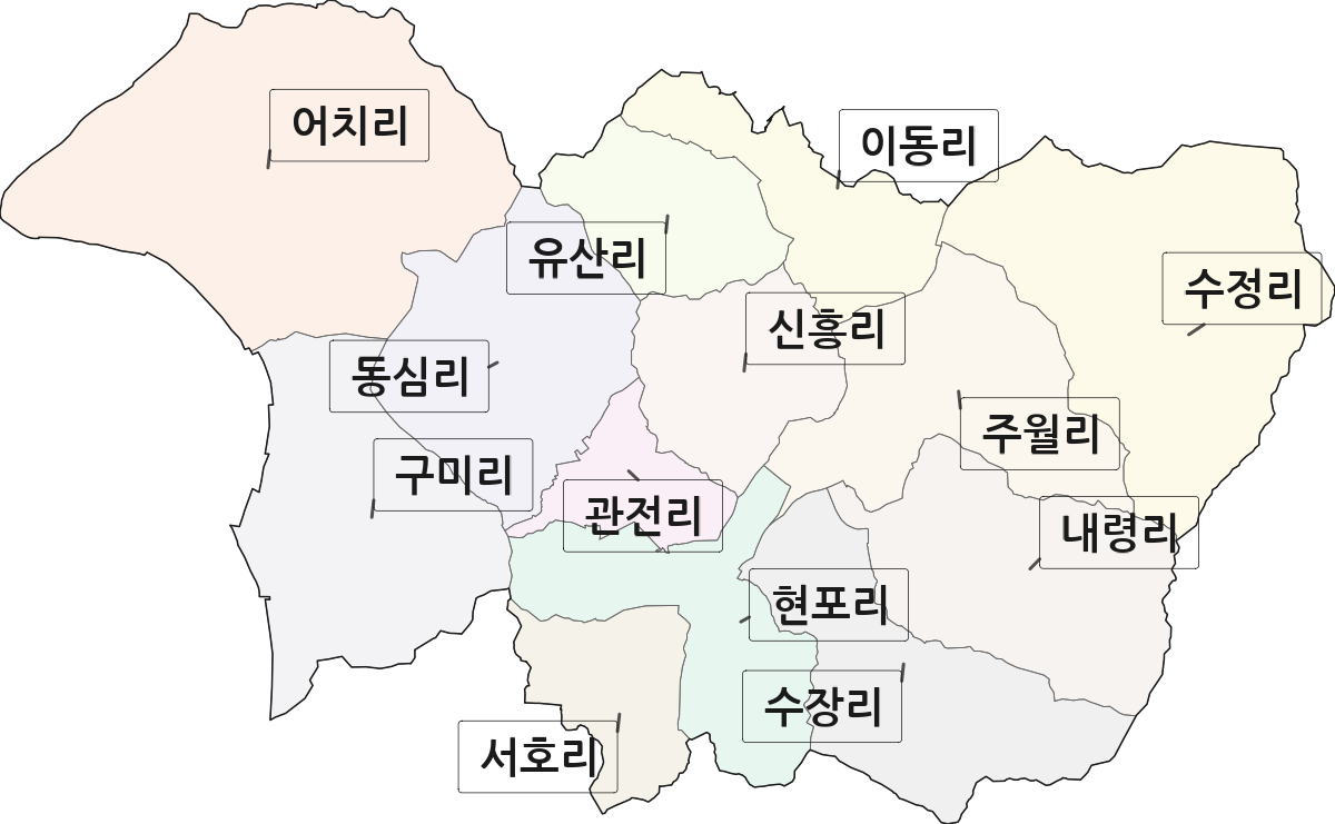 전북특별자치도 순창군 동계면 법정동 리 구분 행정구역 경계 지도