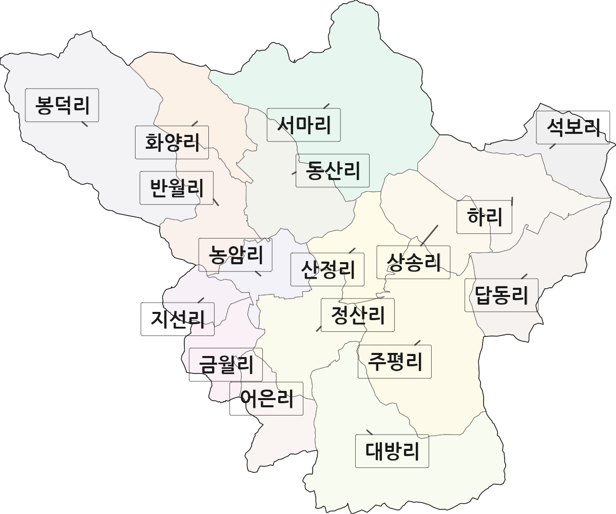 전북특별자치도 순창군 복흥면 법정동 리 구분 행정구역 경계 지도