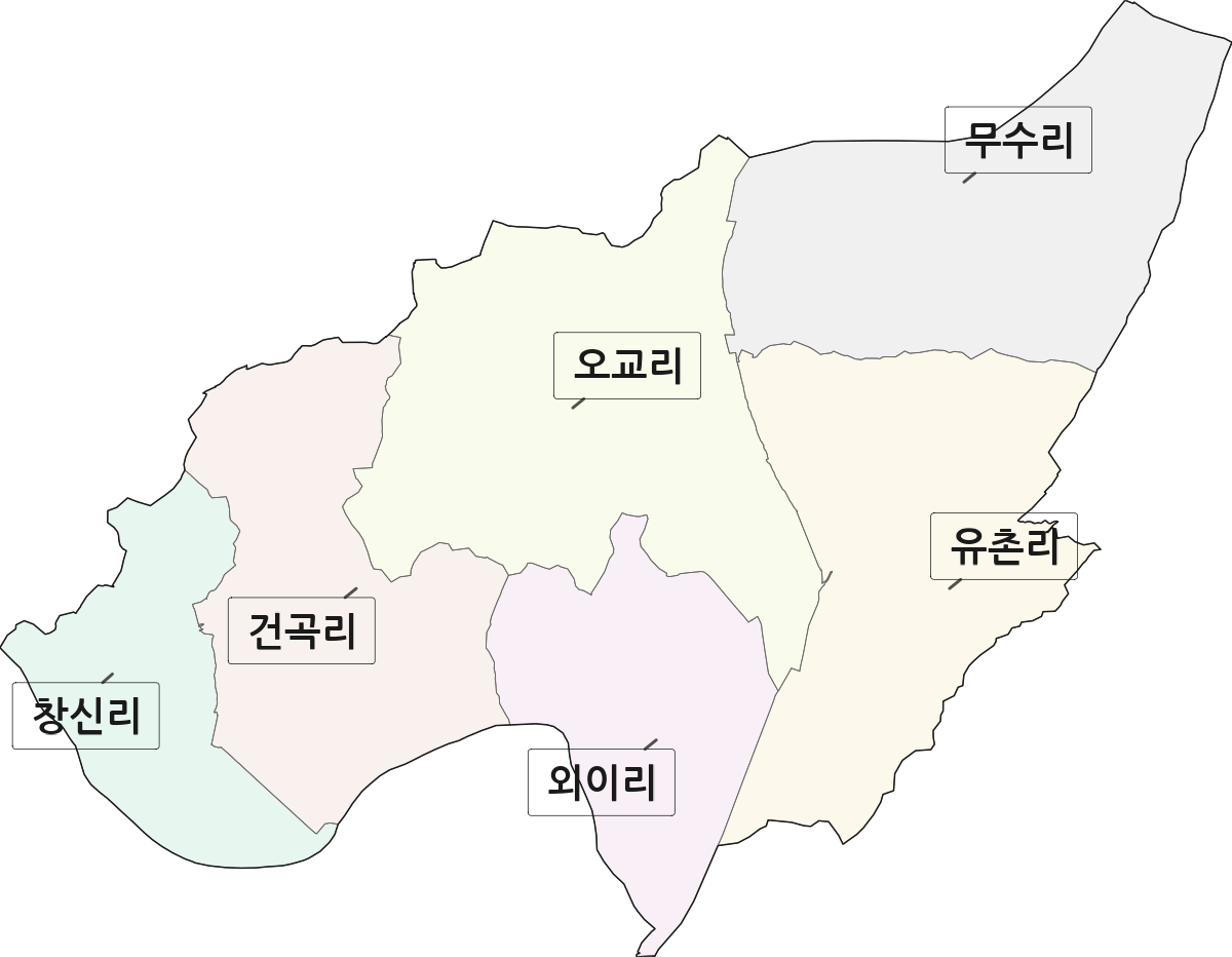전북특별자치도 순창군 유등면 법정동 리 구분 행정구역 경계 지도
