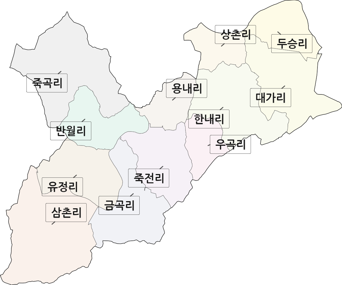 전북특별자치도 순창군 풍산면 법정동 리 구분 행정구역 경계 지도