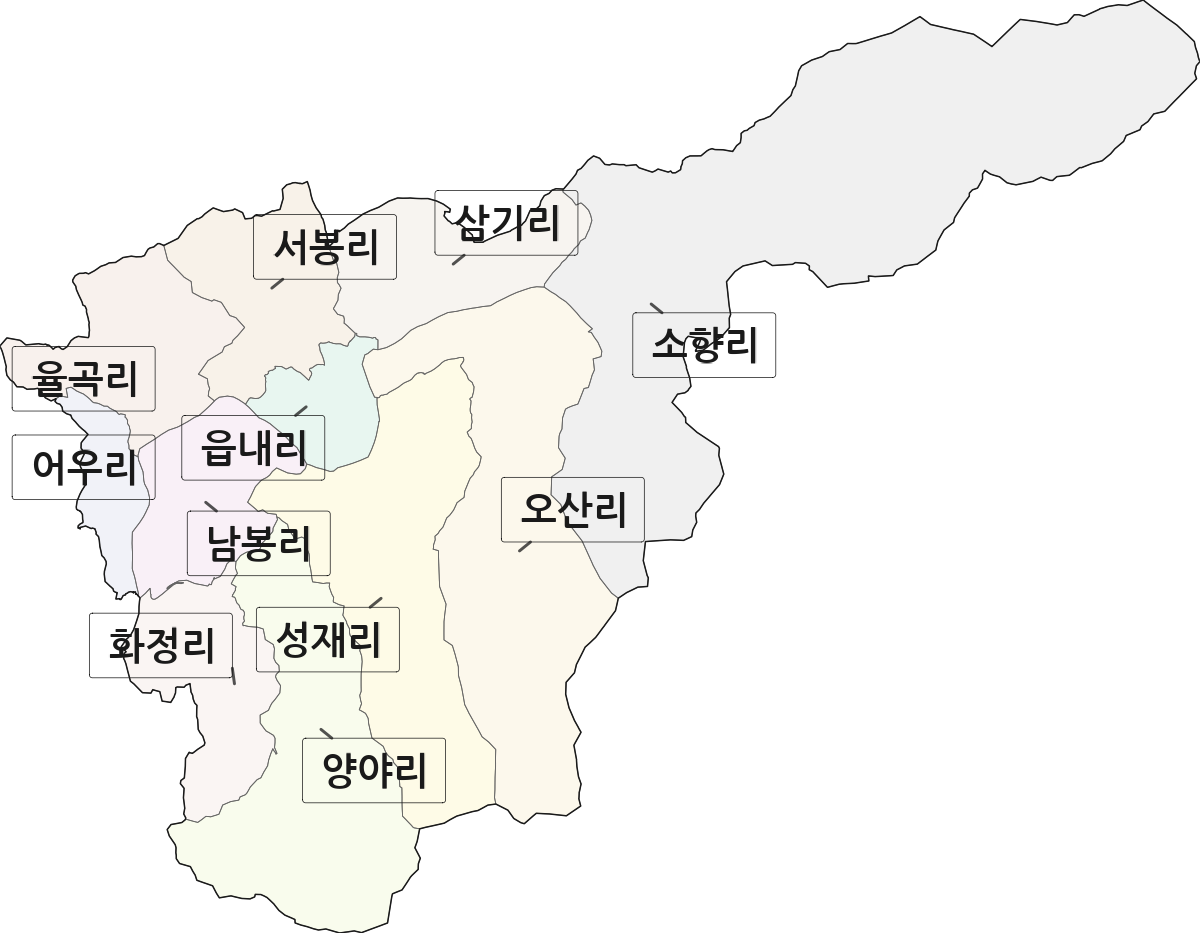 전북특별자치도 완주군 고산면 법정동 리 구분 행정구역 경계 지도