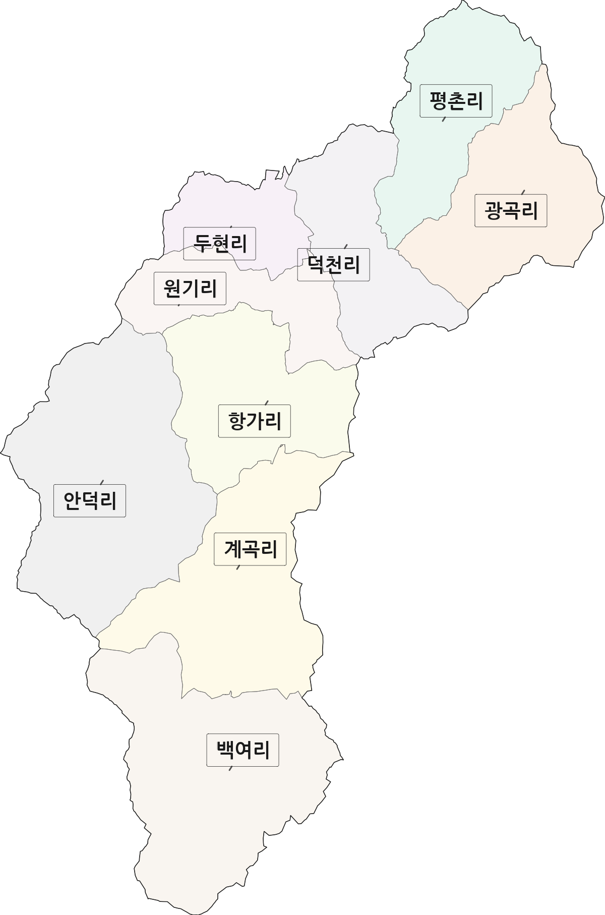전북특별자치도 완주군 구이면 법정동 리 구분 행정구역 경계 지도