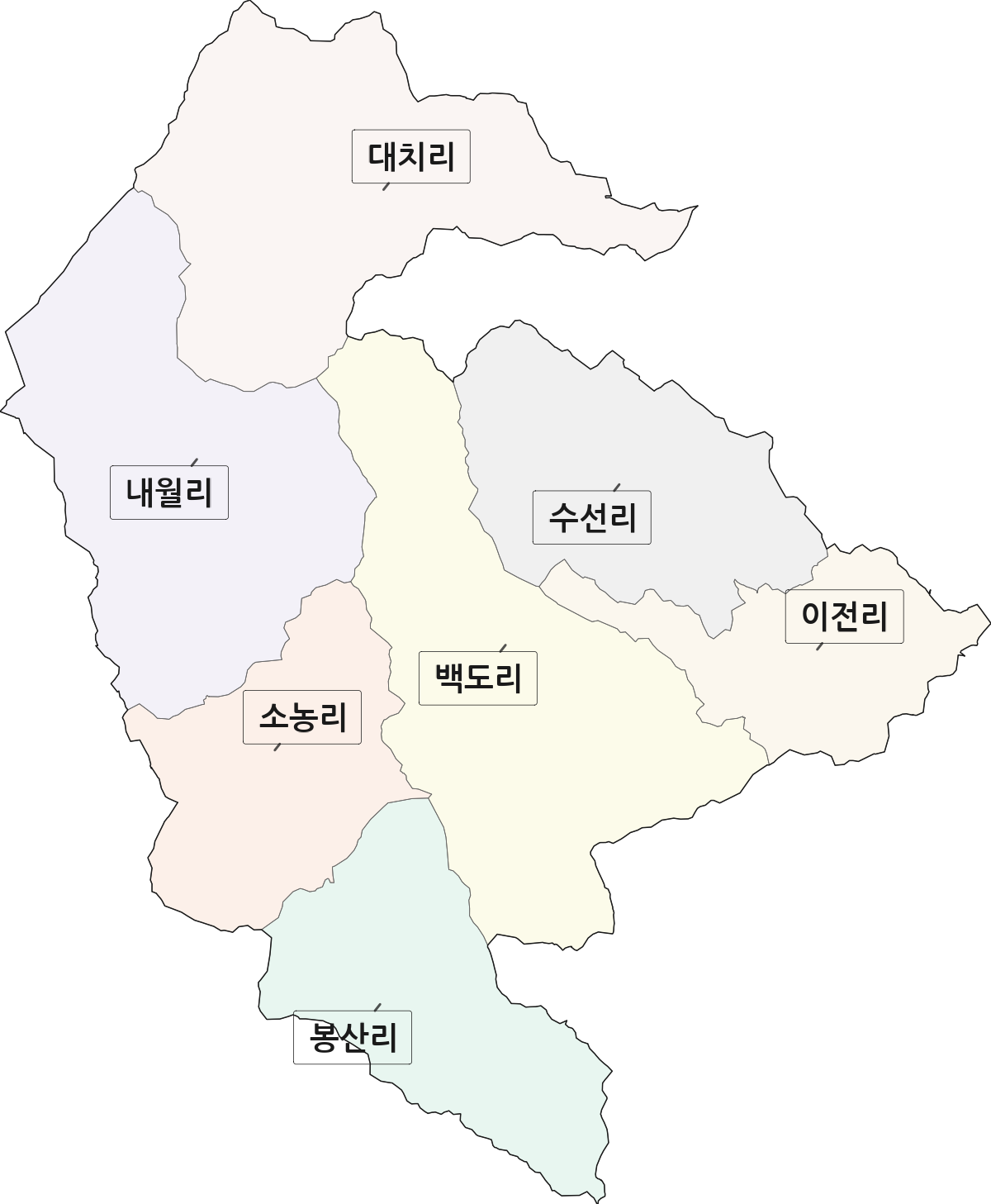 전북특별자치도 완주군 비봉면 법정동 리 구분 행정구역 경계 지도