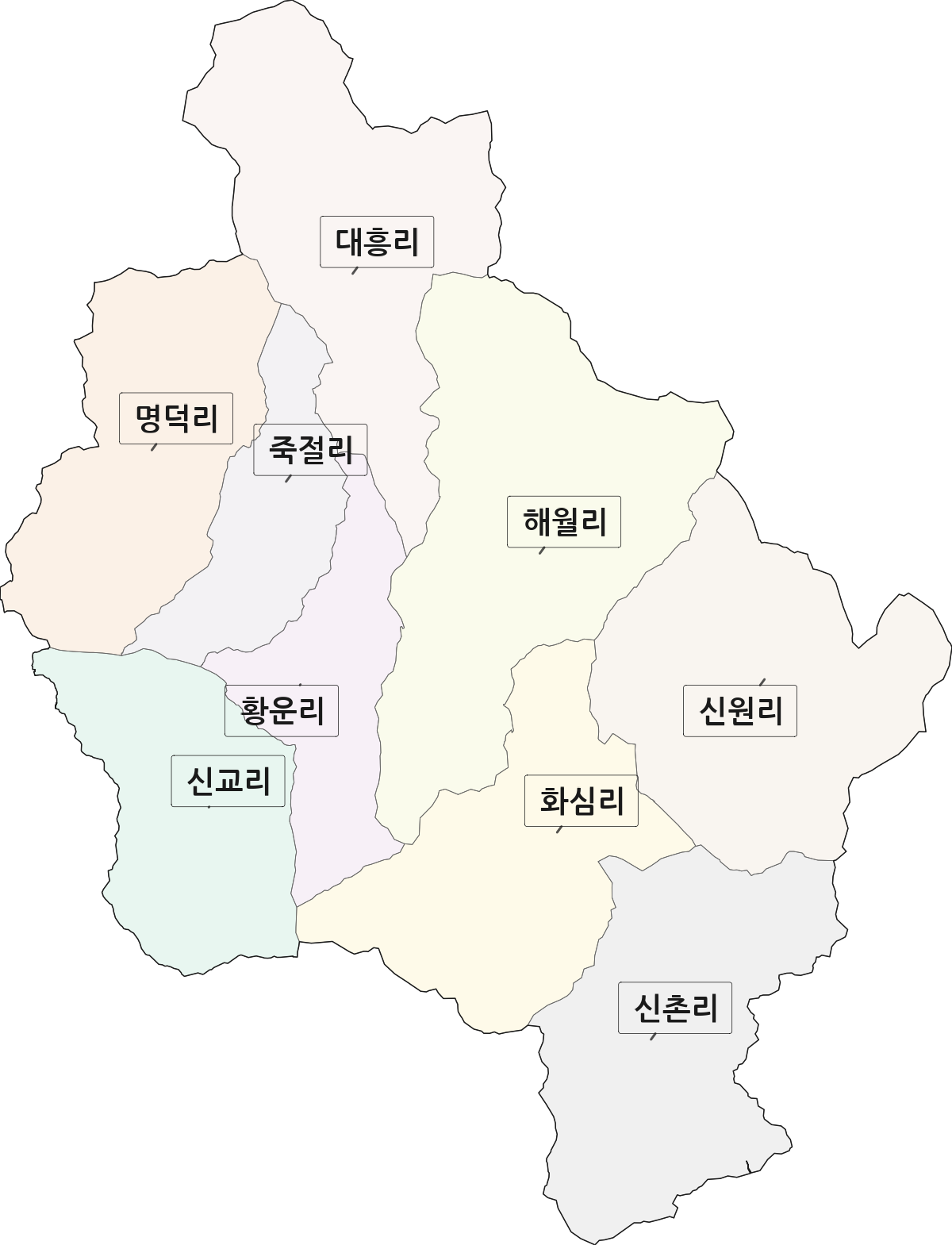 전북특별자치도 완주군 소양면 법정동 리 구분 행정구역 경계 지도
