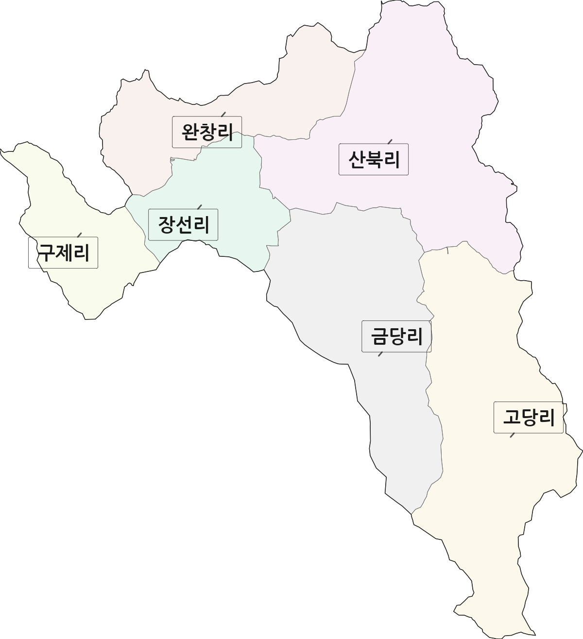 전북특별자치도 완주군 운주면 법정동 리 구분 행정구역 경계 지도