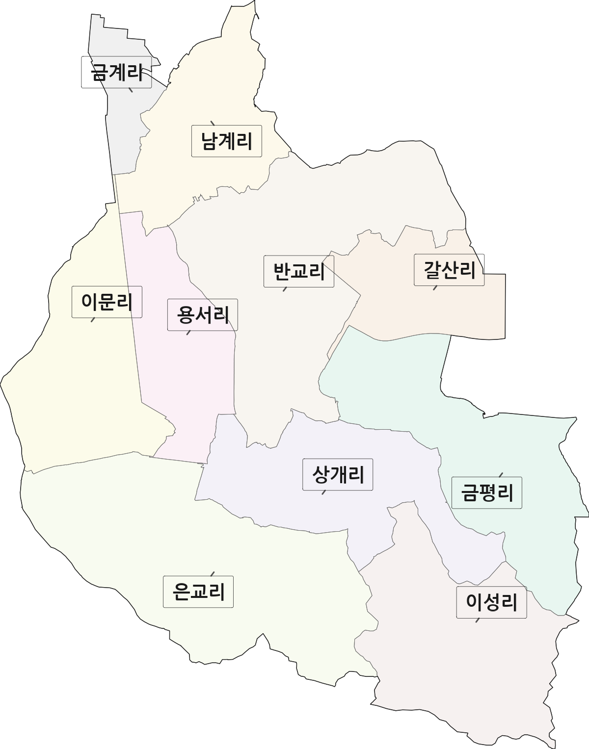 전북특별자치도 완주군 이서면 법정동 리 구분 행정구역 경계 지도
