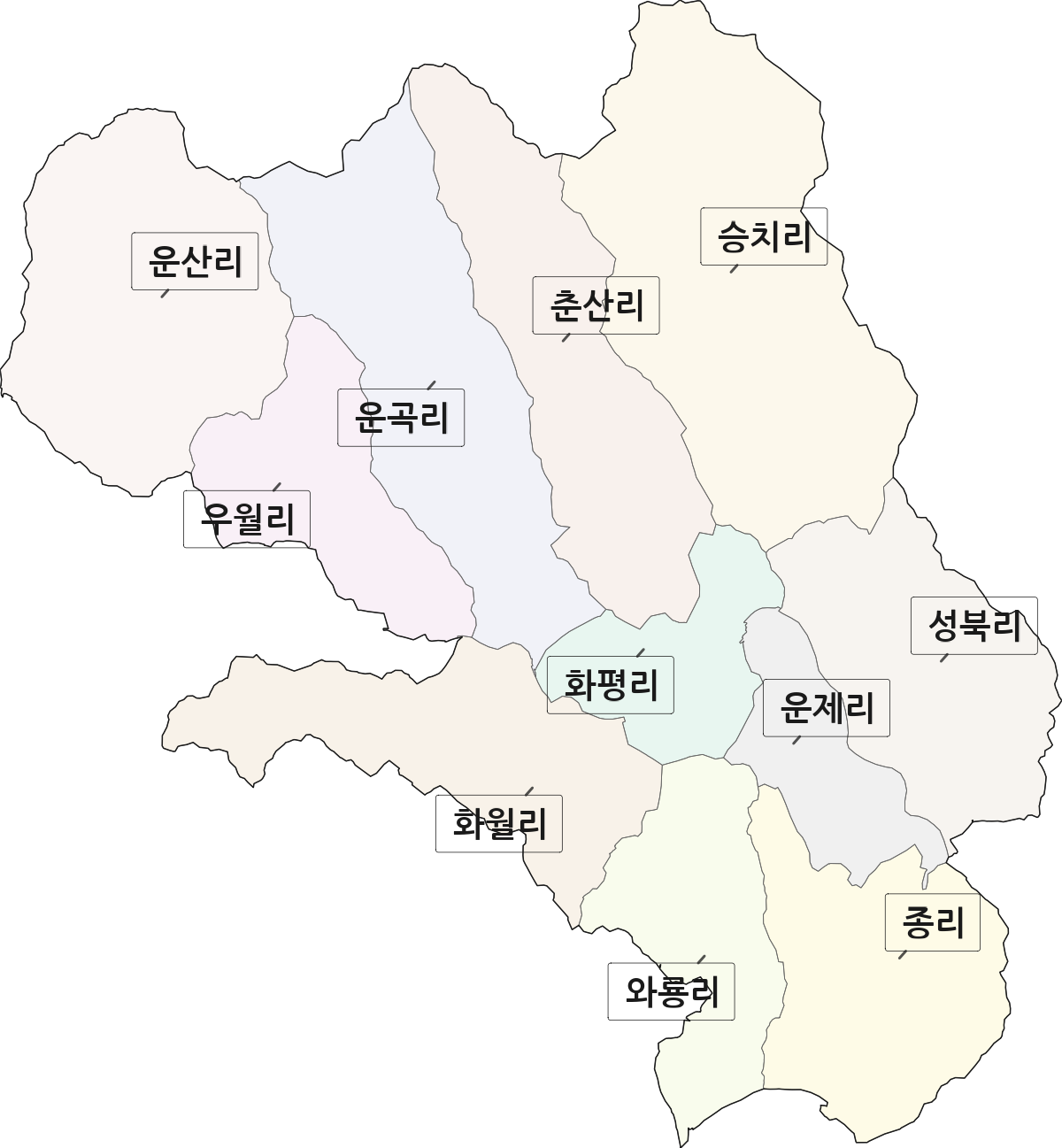 전북특별자치도 완주군 화산면 법정동 리 구분 행정구역 경계 지도