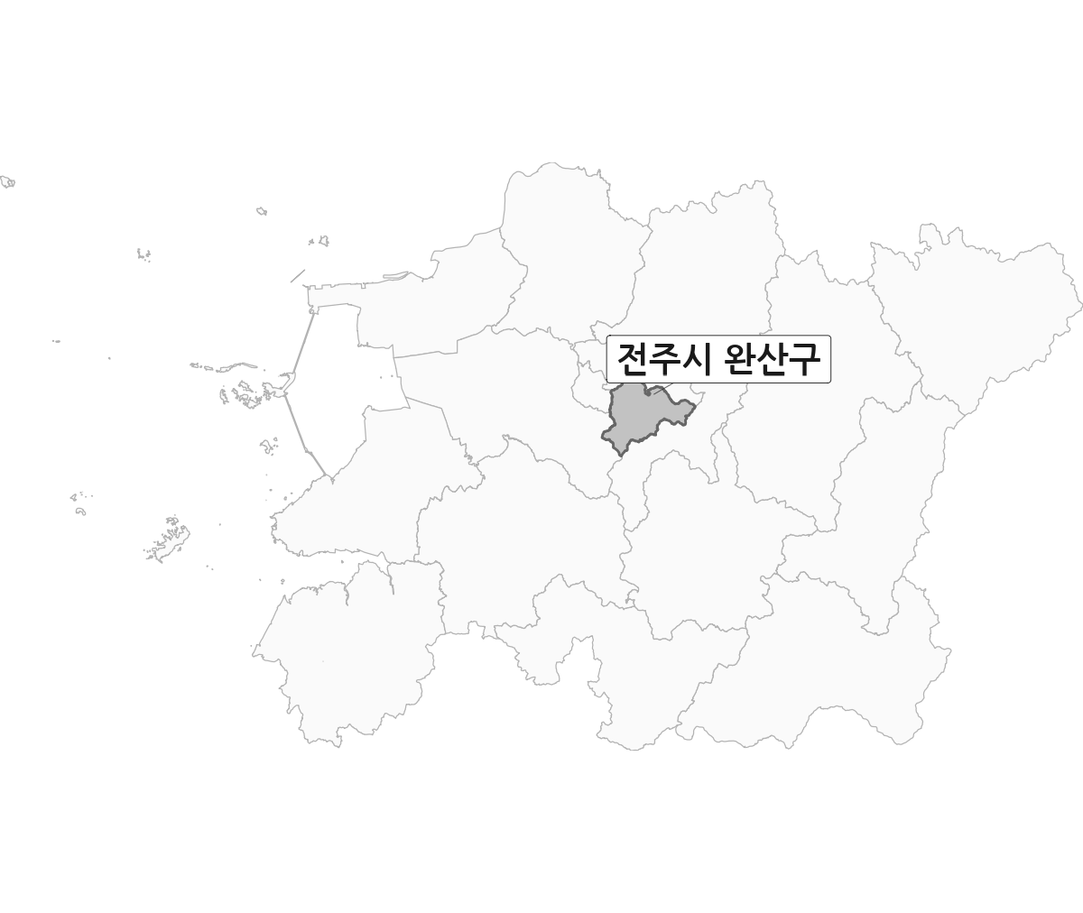 전북특별자치도 범위 내 전주시 완산구 행정구역 경계 지도