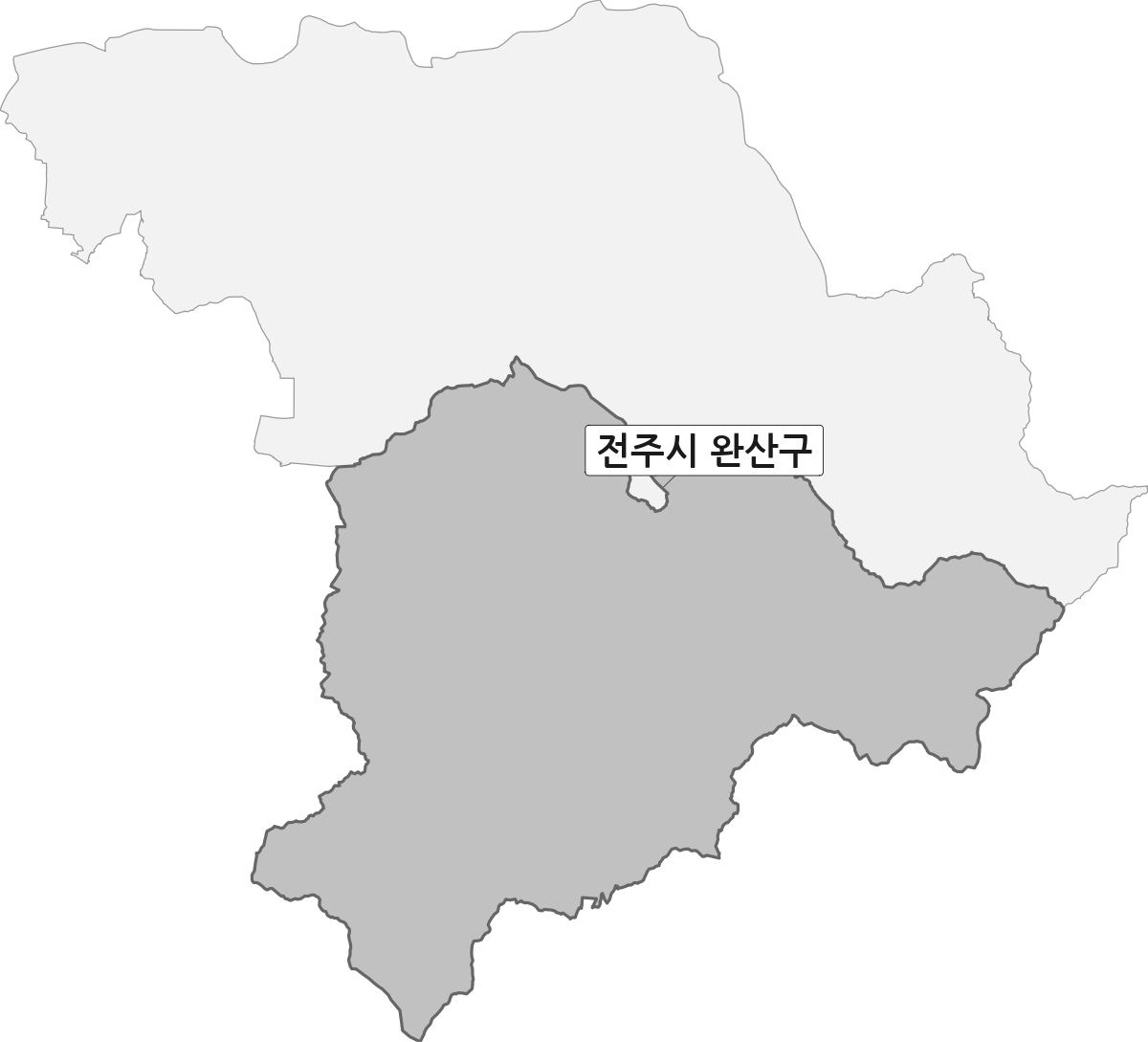 전북특별자치도 전주시 범위 내 완산구 행정구역 경계 지도