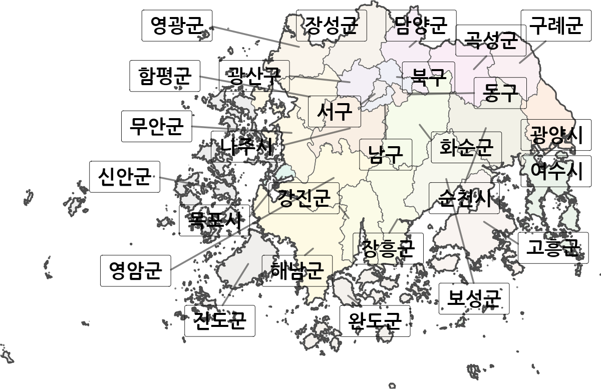 전남광주통합특별시 행정구역 경계 지도