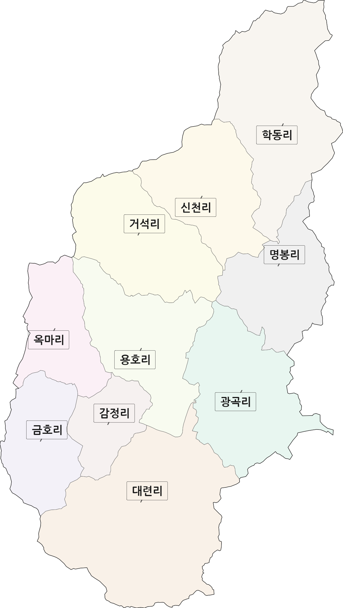 전남광주통합특별시 보성군 노동면 법정동 리 구분 행정구역 경계 지도