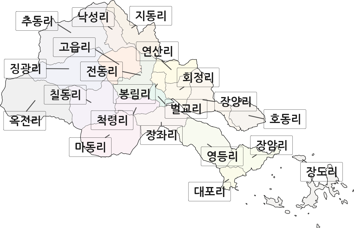 전남광주통합특별시 보성군 벌교읍 법정동 리 구분 행정구역 경계 지도