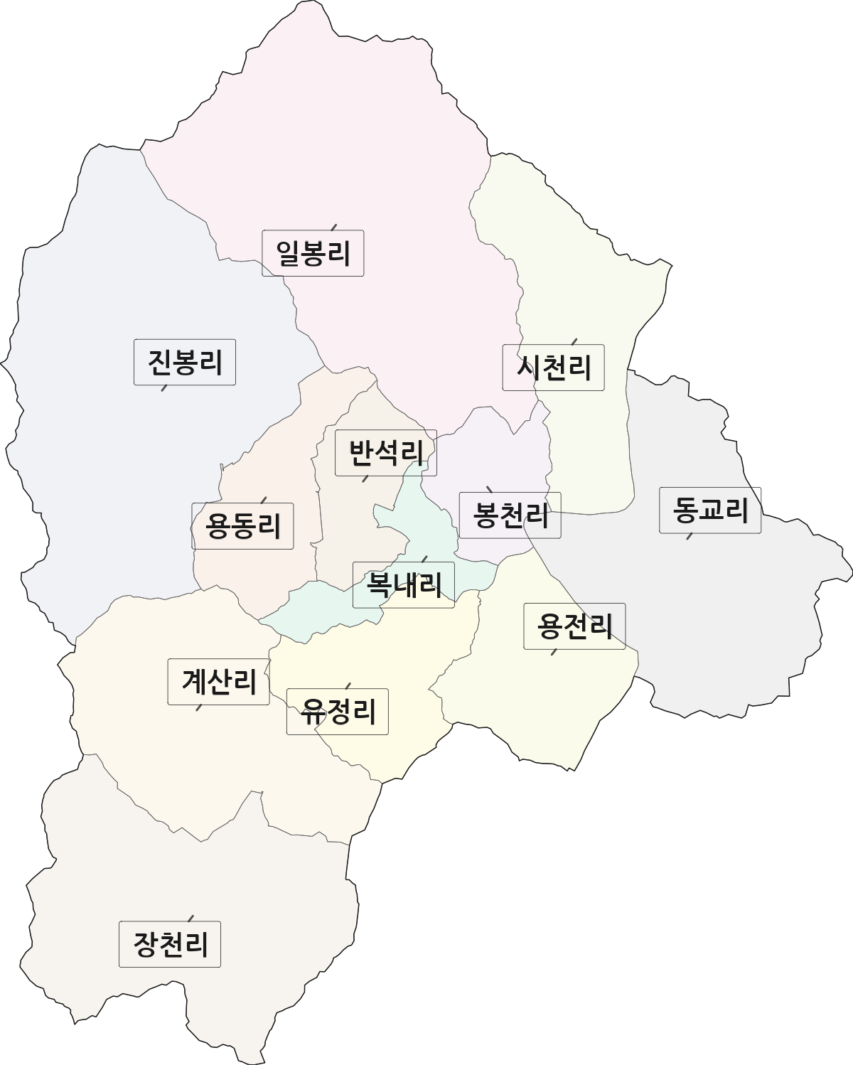 전남광주통합특별시 보성군 복내면 법정동 리 구분 행정구역 경계 지도